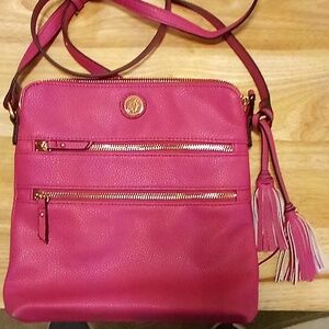 Ann Klein - Pink Pebbled Crossbody Satchel,Vegan Leather body & Polyester Lining